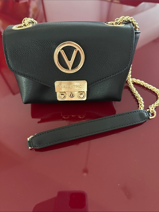 Valentino Handbags - Valentino  Authentic Black Leather Crossbody with Gold-Tone Chain and Logo